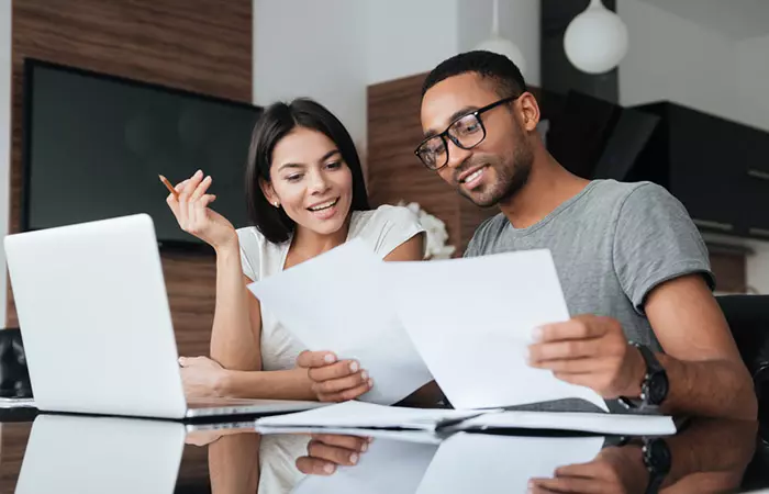 Couple discussing their finances together