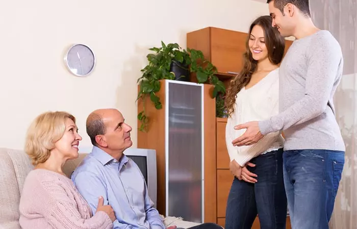 Man introducing his girl friend to parents.