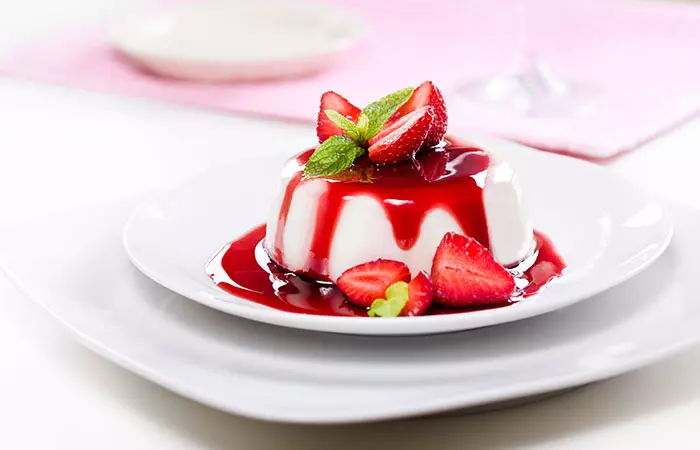 Keto panna cotta with strawberry sauce dessert