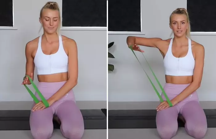 One arm lateral raise resistance band exercise for the back