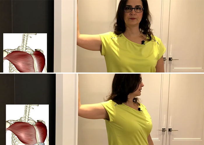 Pectoral stretch shoulder impingement exercise to reduce pain