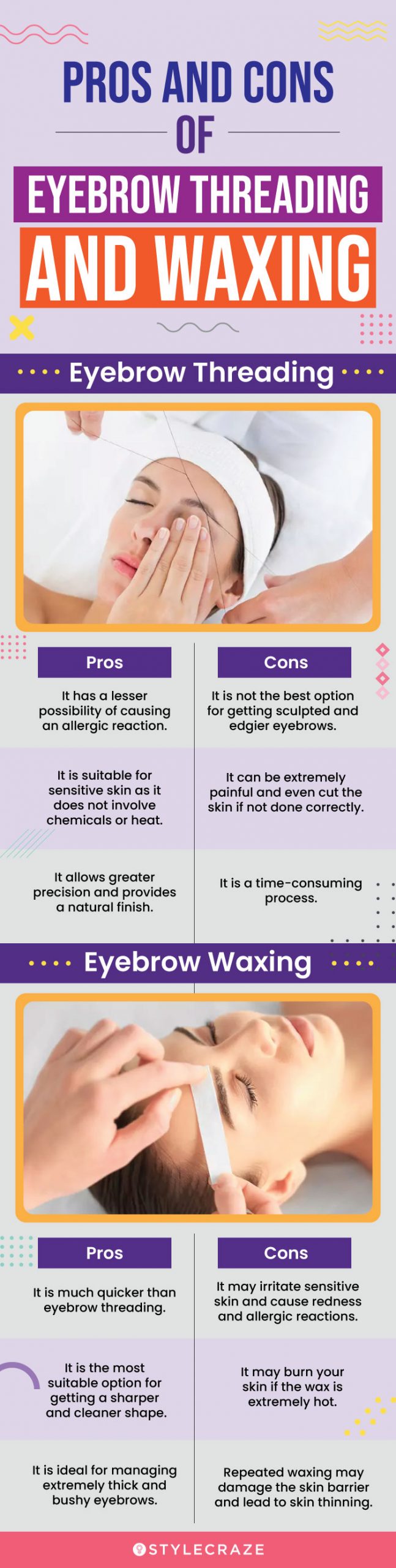 pros and cons of eyebrow threading and waxing(infographic)
