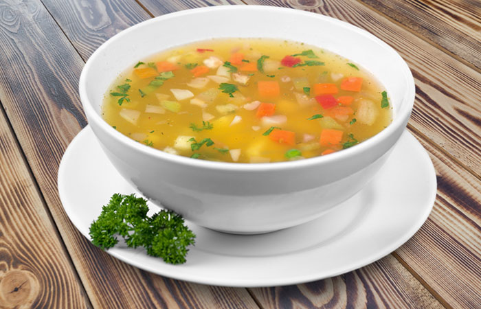 Rainbow vegetable soup, a DASH diet recipe.