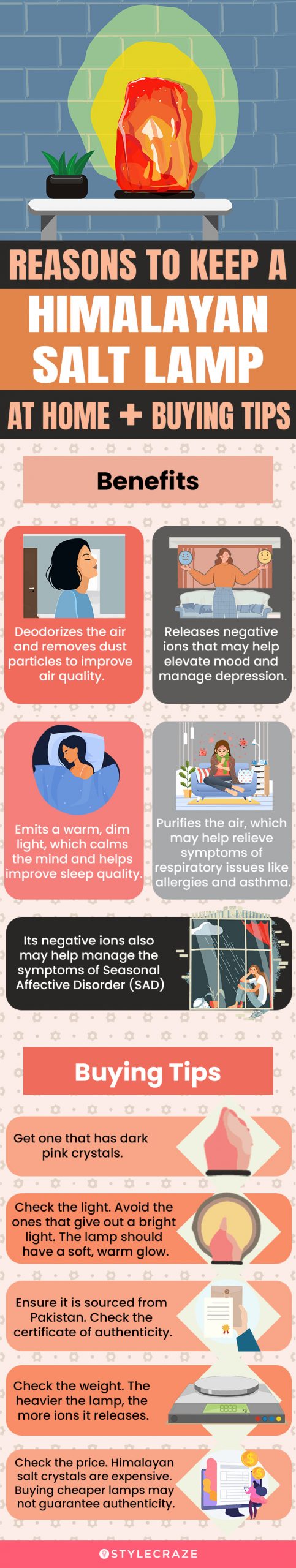 reasons to keep a himalayan salt lamp at home and buying tips (infographic)