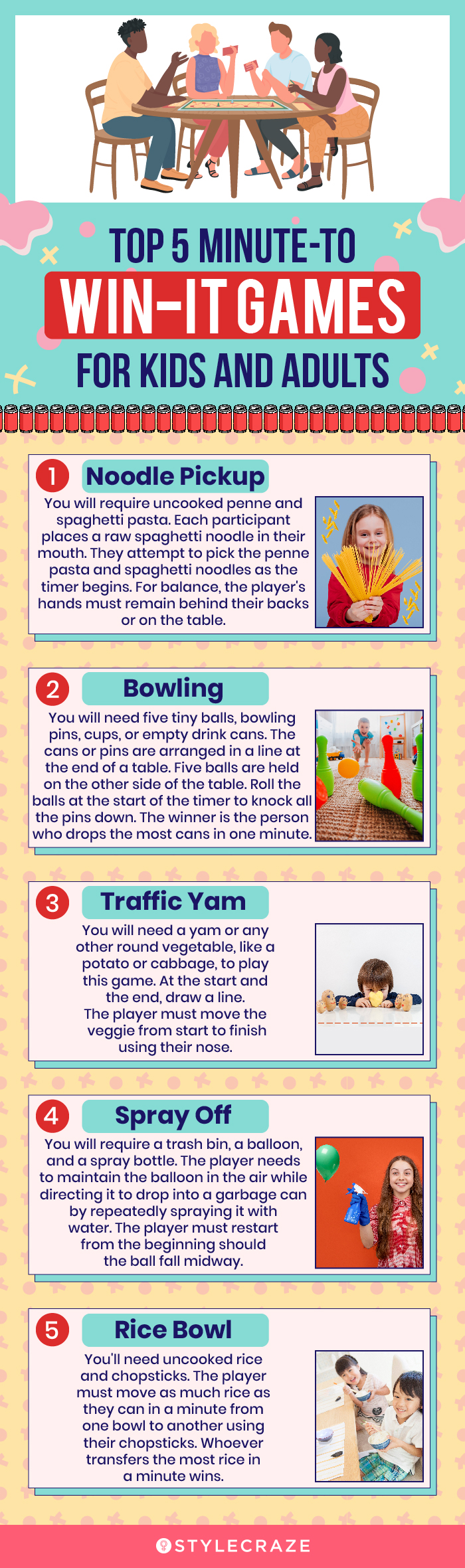 top 5 minute to win it games for kids and adults (infographic)
