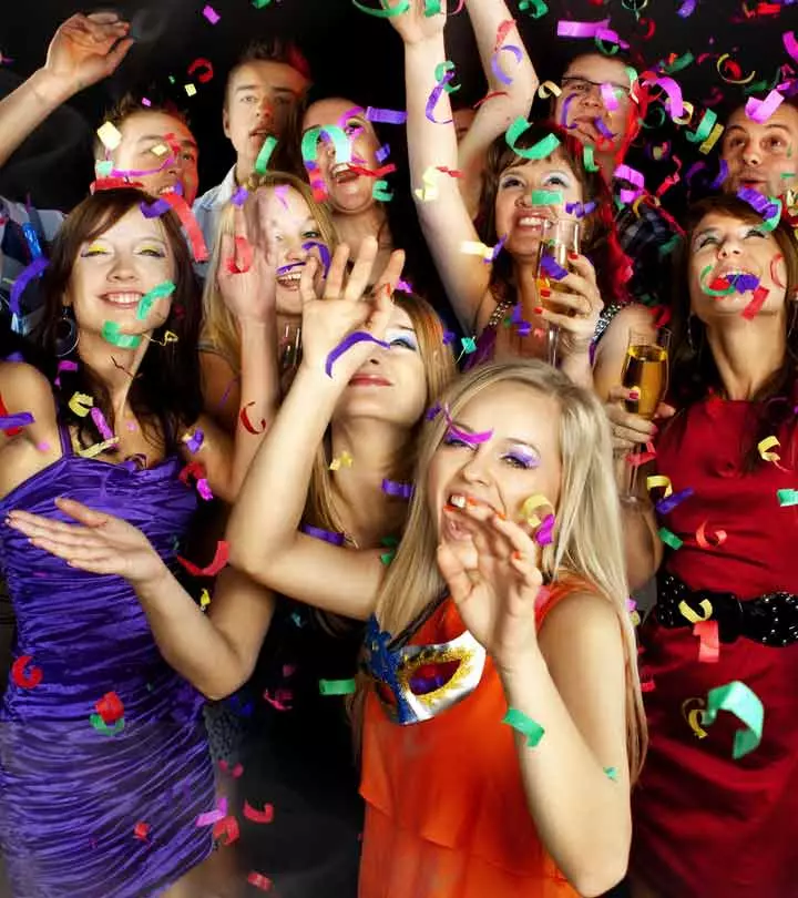 A group of girls celebrating a New Year party