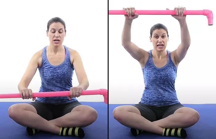 Assisted arm raise exercise for frozen shoulder