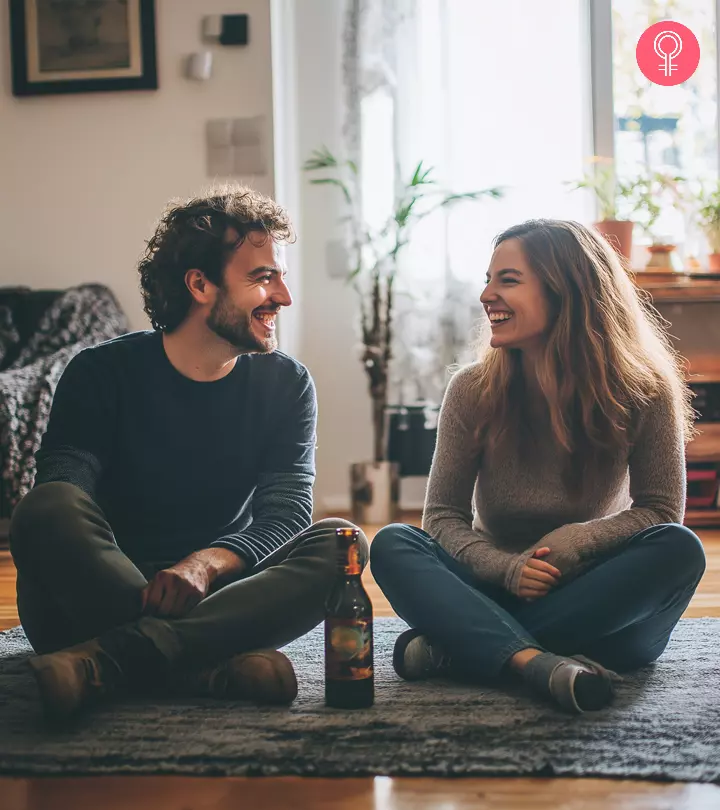 A couple spending time on a sofa