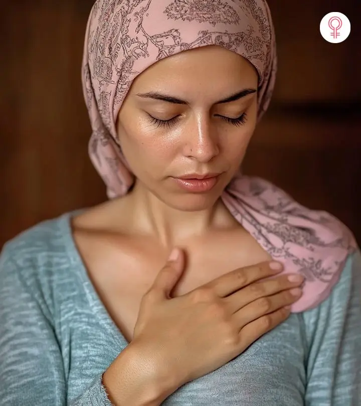 A girl checking the hard lump under her skin