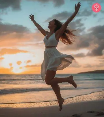 A woman running on a beach