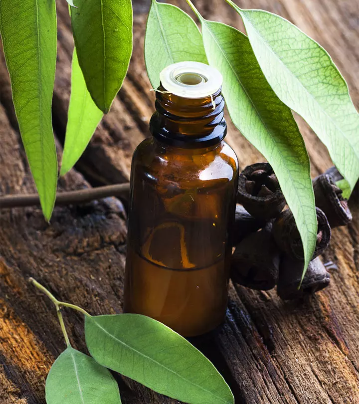 Eucalyptus oil with some leaves