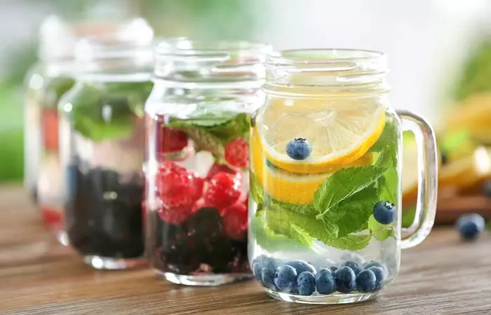 Water infused with lemon and fruits