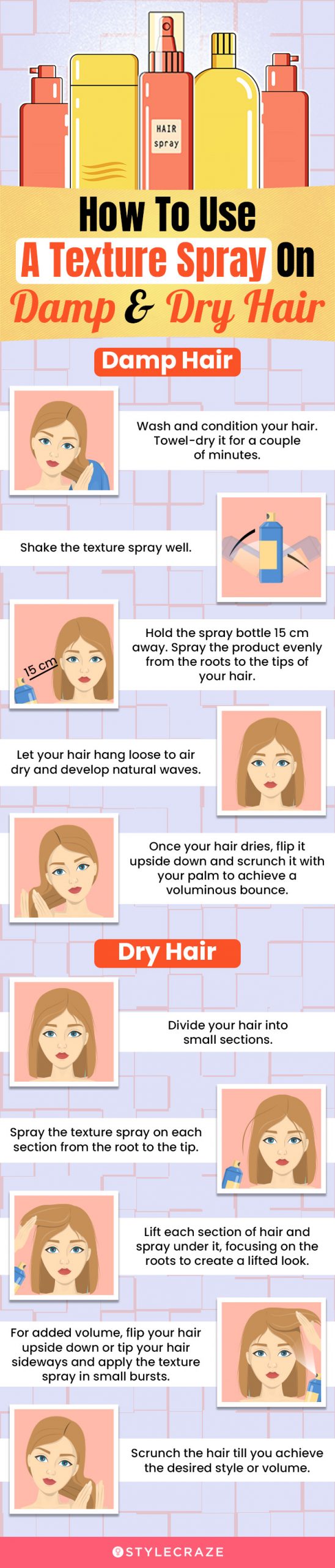 How To Use A Texture Spray On Damp & Dry Hair (infographic)