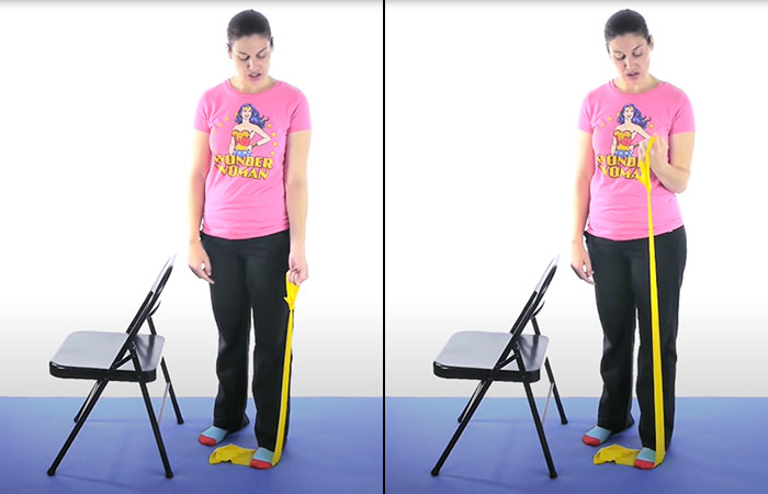 Resistance band bicep curl exercise for osteoporosis