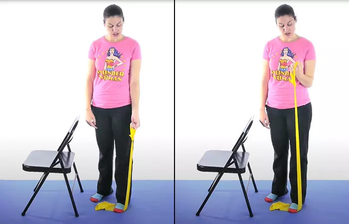 Resistance band bicep curl exercise for osteoporosis