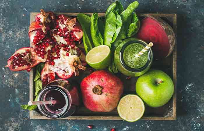 Fresh smoothies and fruits as part of the 3-day detox diet