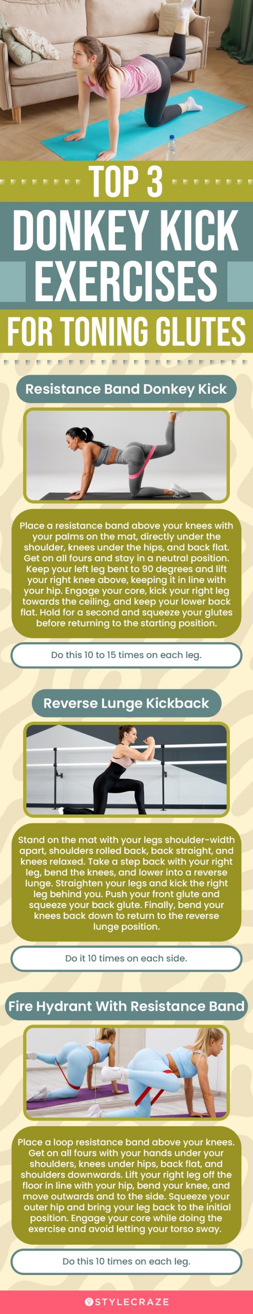top 3 donkey kick exercises for toning glutes(infographic)