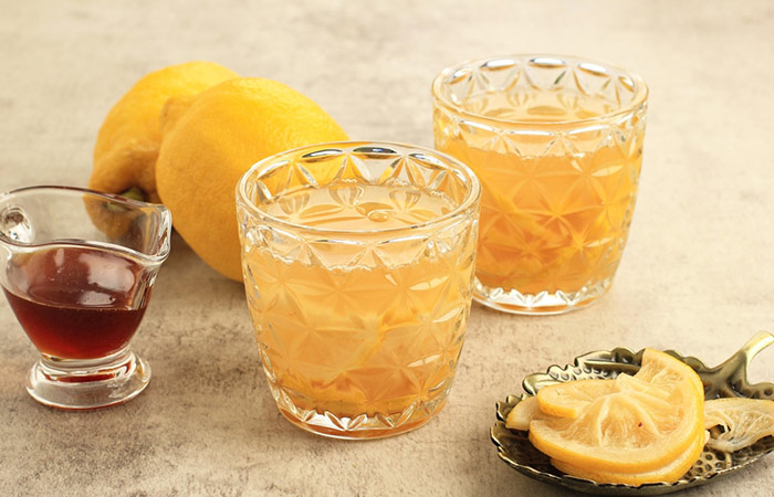 Two glasses filled with yuzu marmalade