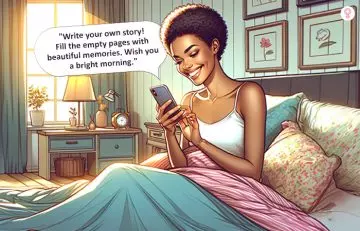 A woman in bed wakes up to a positive good morning message from her friend
