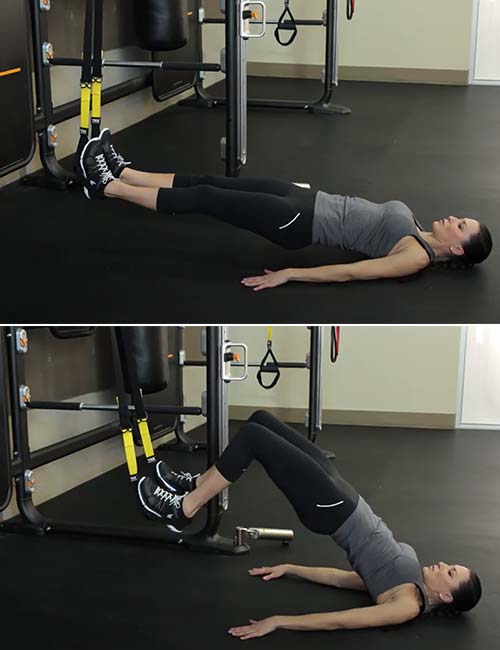 TRX hamstring curls to hip press exercise