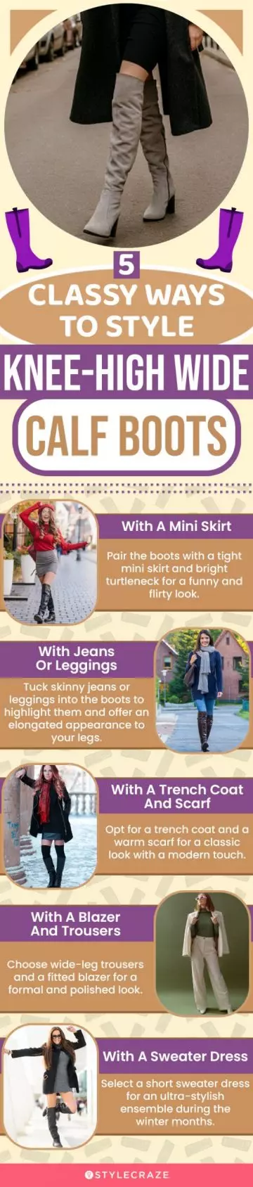 5 Classy Ways To Style Knee High Wide Calf Boots (infographic)