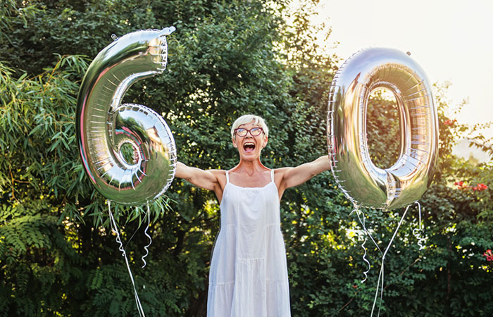 A woman celebrates her 60th birthday party