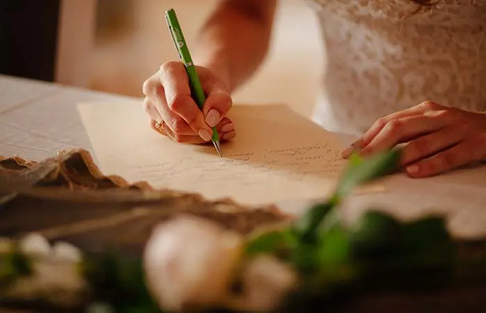 A bride writing in her diary 