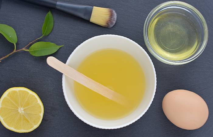 An egg white mask in a bowl