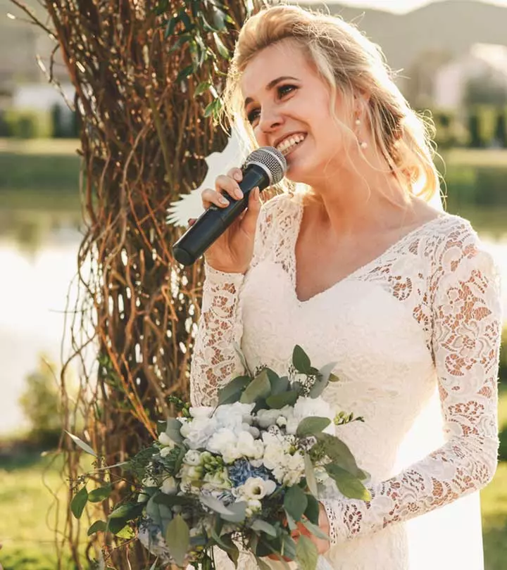 A Woman Reciting Wedding Vows During A Ceremony