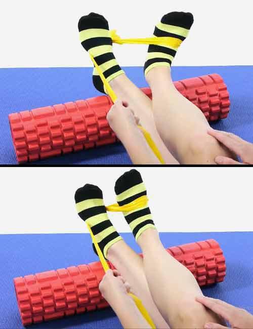 Therapy band ankle inversion exercise for sprained ankle