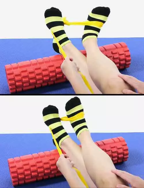 Therapy band ankle inversion exercise for sprained ankle