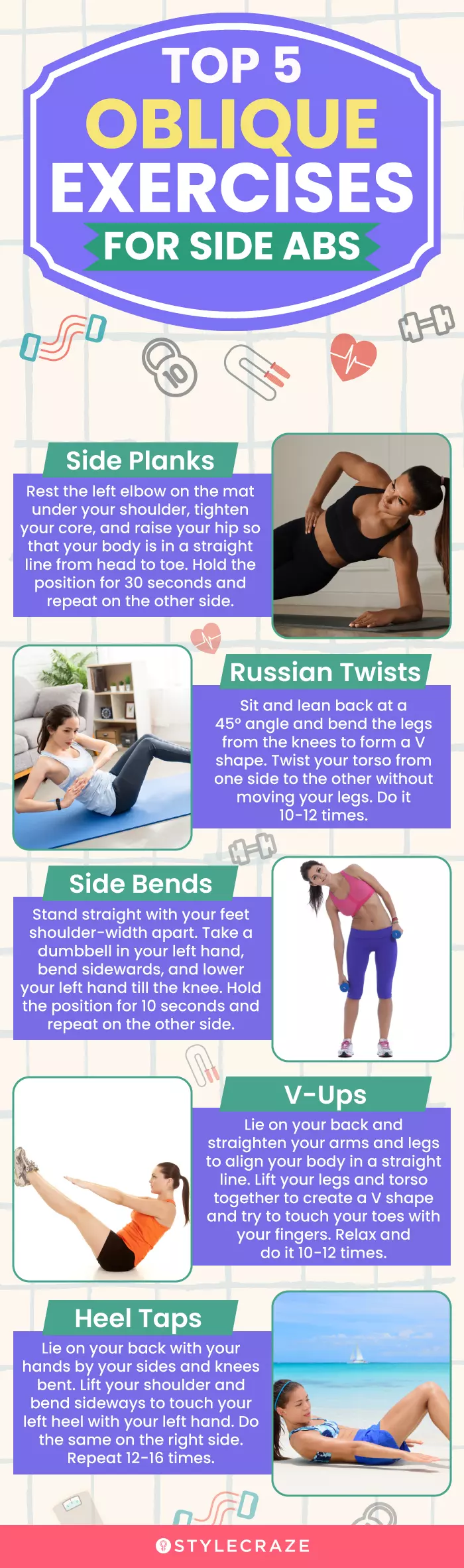 top 5 oblique exercises for side abs (infographic)