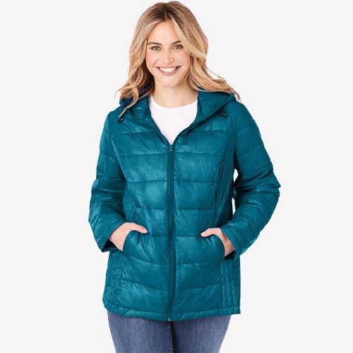 Woman Within Plus Size Packable Puffer Jacket
