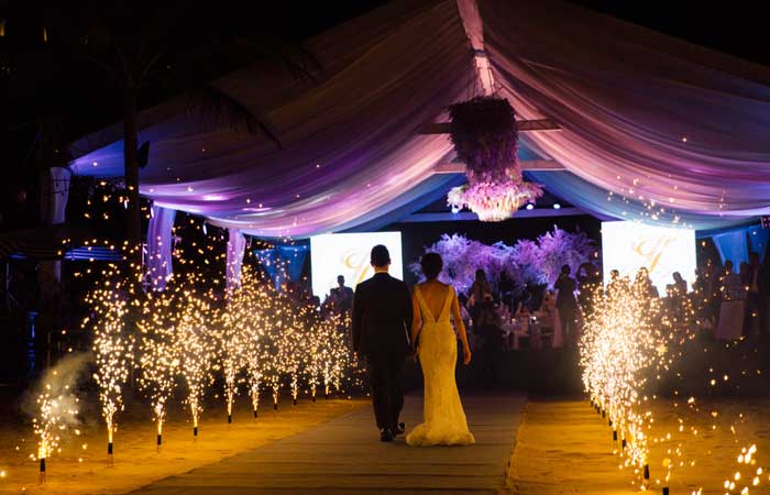 Opt for a tented winter wedding with checkerboard dance floor