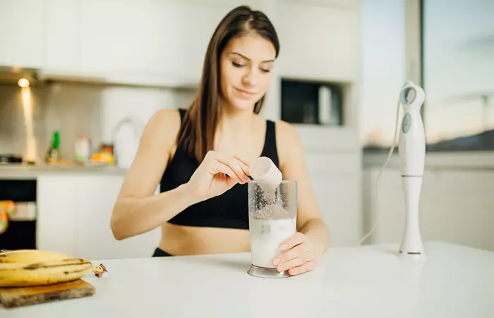 Woman making Glucerna shake for diabetes and weight loss