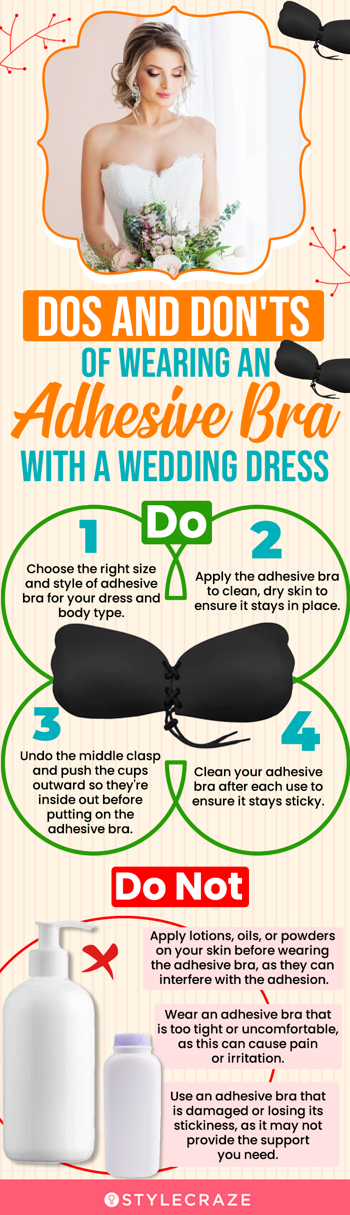 Do's And Don'ts Of Wearing An Adhesive Bra With A Wedding Dress (infographic)