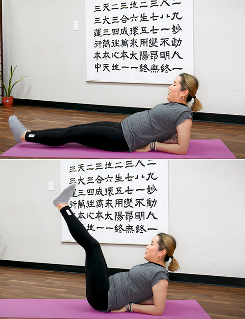Half lying leg ups to relieve constipation