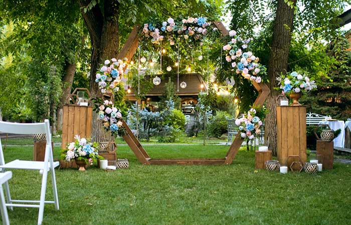 A spring-themed backyard wedding
