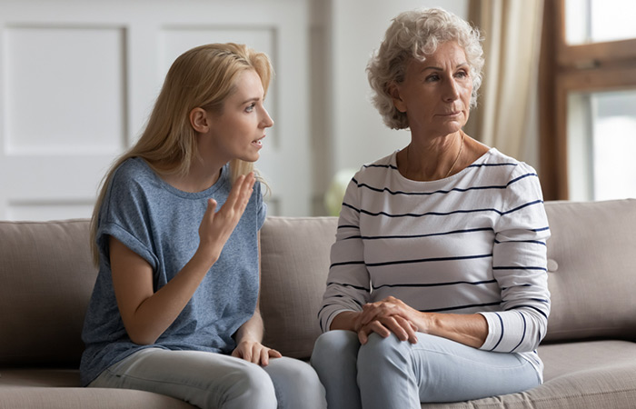 Woman trying to have a conversation with her gaslighting mother