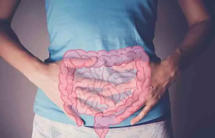 Person with highlighted intestines to show gut health
