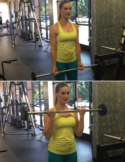 Barbell bicep curl exercise for women