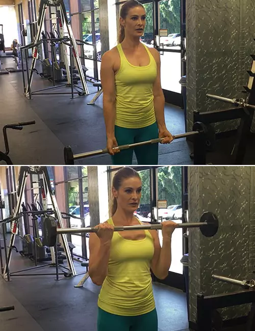 Barbell bicep curl exercise for women