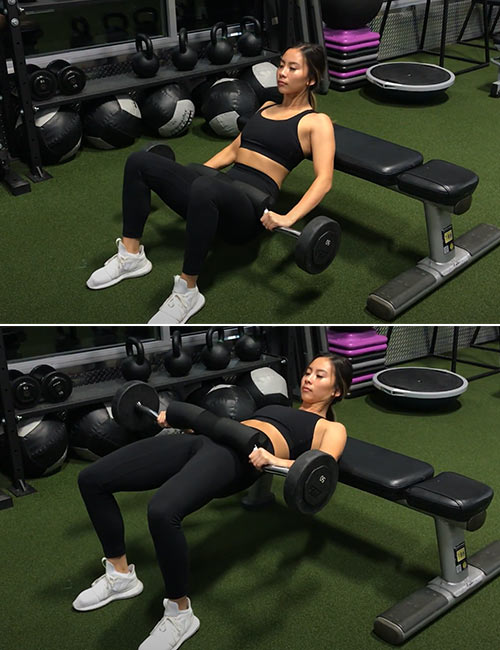 Barbell hip thrust exercise for women