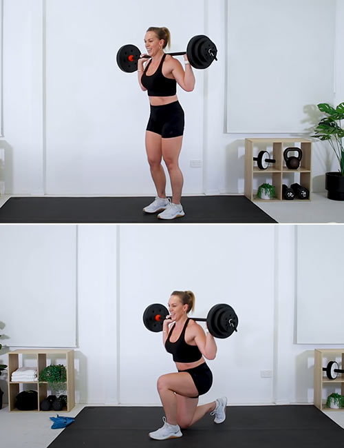 Barbell lunge exercise for women