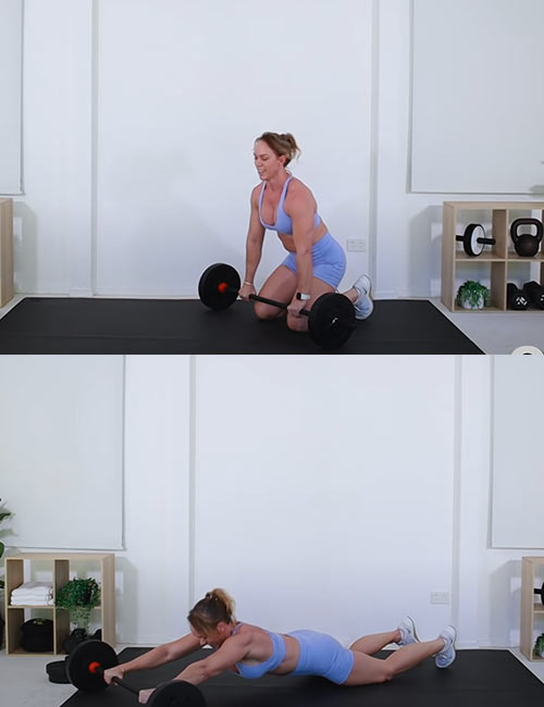 Barbell roll out exercise for women