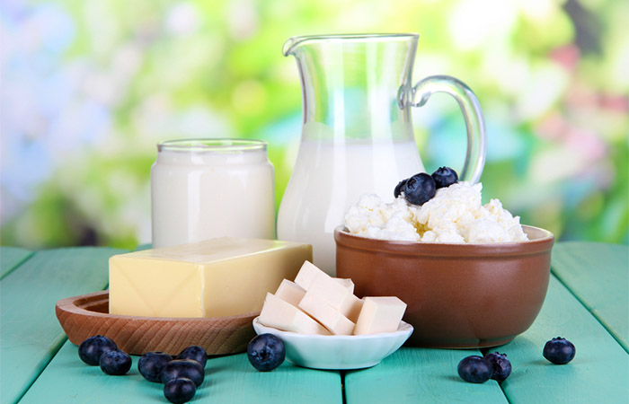 Various dairy products on a table