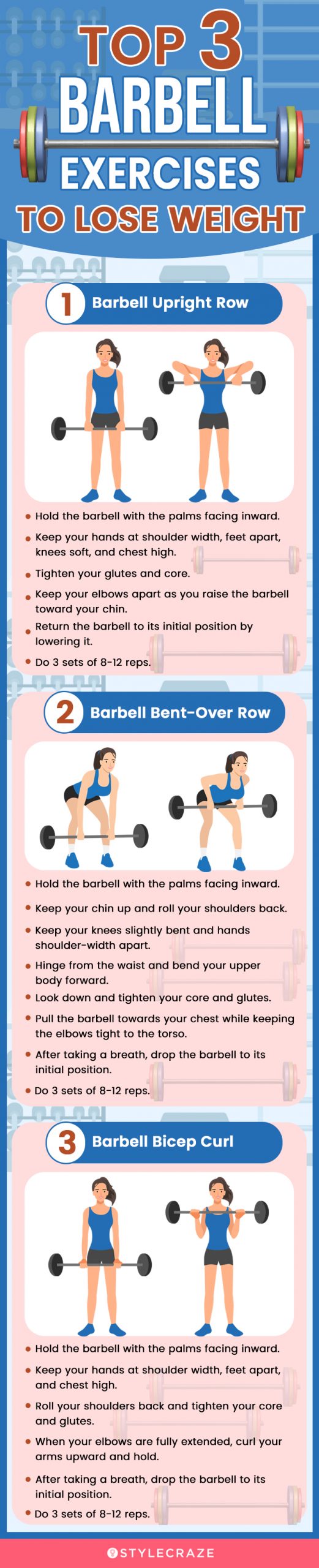 top 3 barbell exercises to lose weight (infographic)