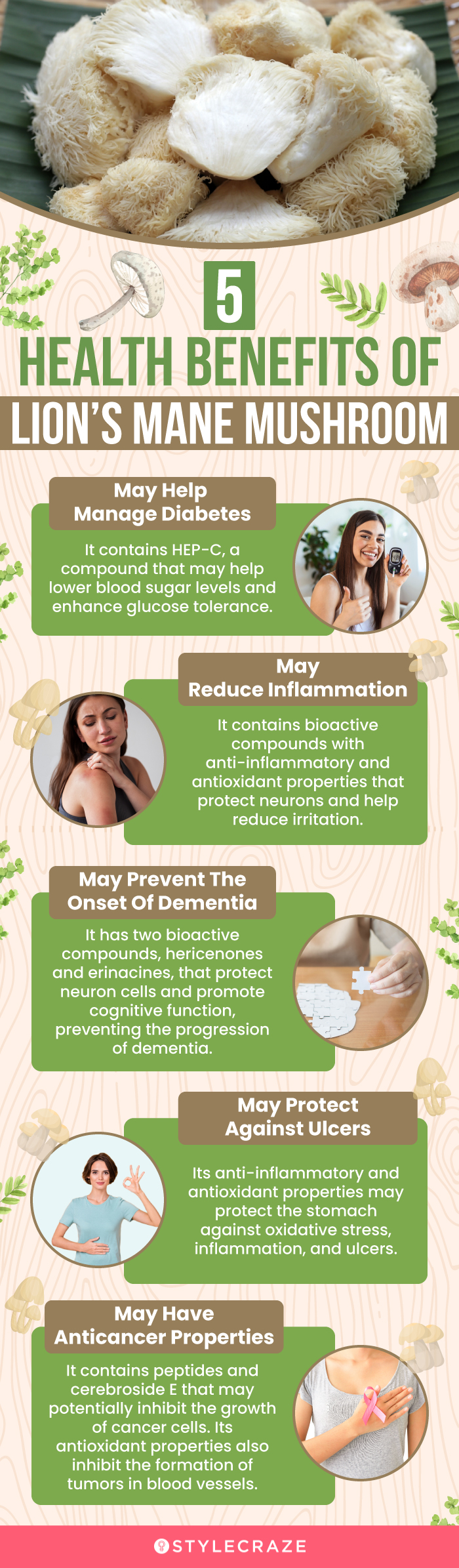 5 health benefits of lion’s mane mushroom (infographic)