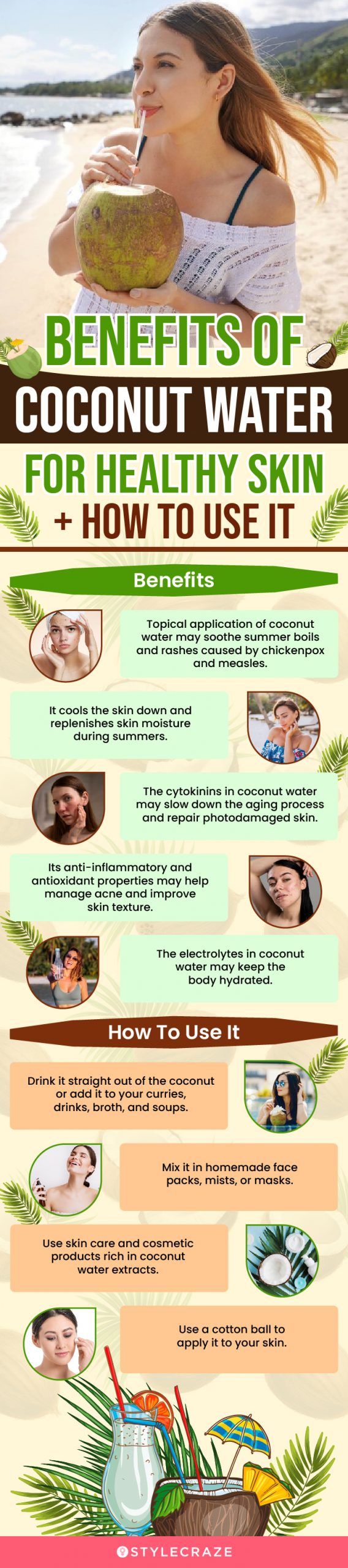 benefits and how to use coconut water for healthy skin (infographic)