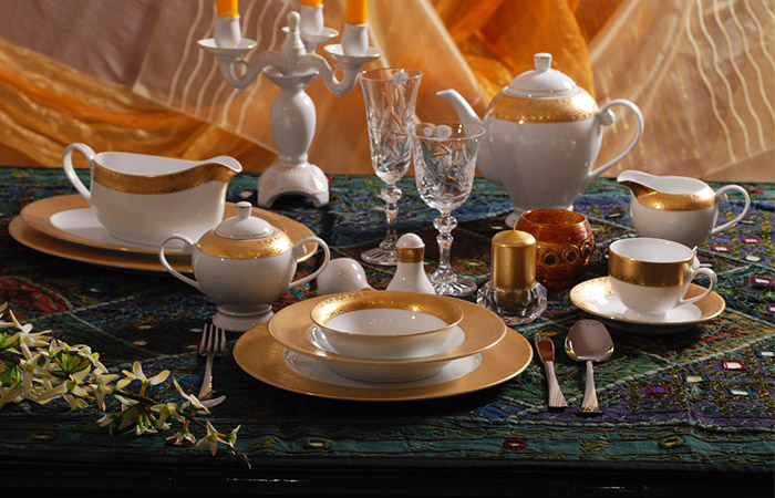 A spread of elegant dinnerwear that can be included in the wedding registry
